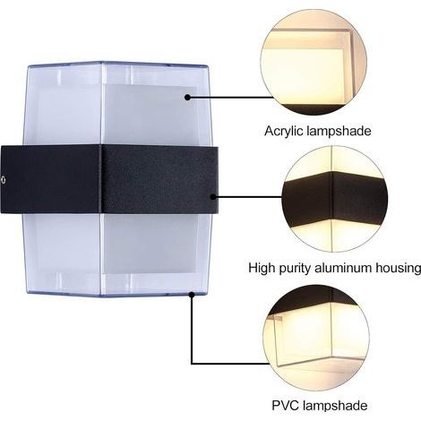 1 PCS 12W Applique murale d'extérieur à LED Applique murale à lampe Blanc Chaud, étanche IP65, adaptée aux jardins, terrasses et murs extérieurs 10 x 10 x 13.5 cm (1/5)