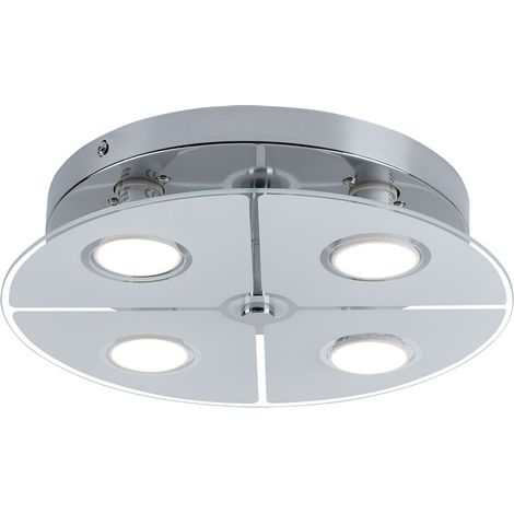 Deckenleuchte Chrom LED Deckenlampe Wohnzimmer, Glas satiniert, 4x 3W 250lm 3000K, DxH 30x7,5 cm (1/5)