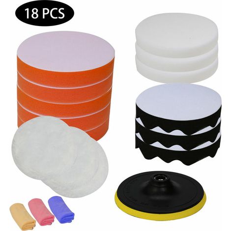 Hengda 18 pièces 150 mm (6 pouces) éponge de polissage, ensemble d'éponges de polissage pour perceuse à tampon, ensemble de tampons de polissage et plaque de polissage en laine (1/5)