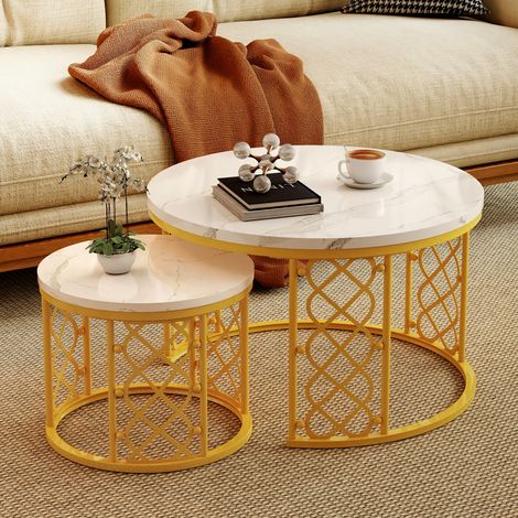 Couchtisch-Set 70x70x45 / 45x45x37 cm weiß in MDF und Metall, 2-teilig nestbar (1/5)