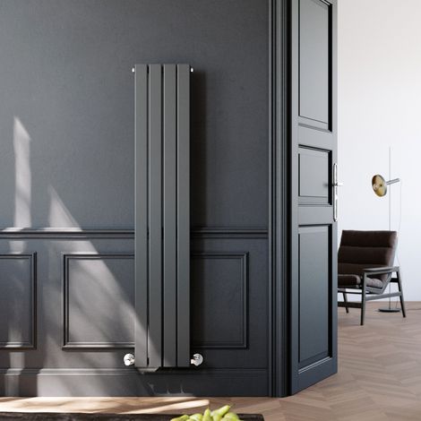 ELEGANT Central Heating Radiator 1600x304mm Vertical Anthracite Flat Panel + Thermostatic Radiator Valves (1/5)