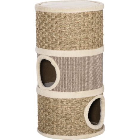 Maison pour chat avec griffoir, 3 niches, corde en sisal et algues produit de qualité avec garantie satisfait ou remboursé (1/5)