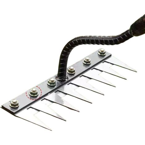 YMYNY Rateau Jardin, Rateau de Désherbage Outils Jardinage, Rateau Gazon Scarificateur Manuel 7 Dents en Acier, pour Désherbage/Ameublissement du Sol/Semis (sans Bâton) (1/5)