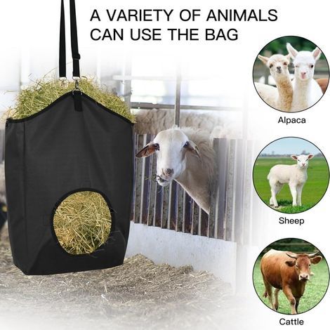 Lot de 2 filets à foin pour chèvres — Filets à foin à alimentation lente en tissu Oxford 600D avec ouvertures réglables — Conviennent également aux chevaux, chèvres et lapins