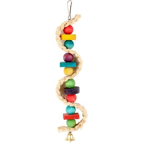 Jouet à mâcher pour perroquet en cage, blocs de bois colorés et perles (1/4)