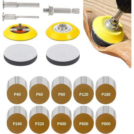 Kit de Ponçage 107 Pièces pour Perceuse, Disques Abrasifs 3 Pouces avec Bloc de Ponçage, Accessoire de Forage Complet (1/4)