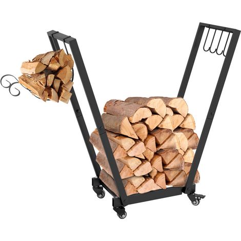 Range-bûches, forme trapézoïdale, métal thermolaqué, mobile sur roulettes, 79 x 30 x 81 cm, noir (1/5)