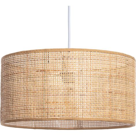 – Suspension rotin Baracoa beige – Matériaux : rotin, métal, textile – Dimensions : 200mm x Ø400mm – Ampoule E27 compatible (1/5)