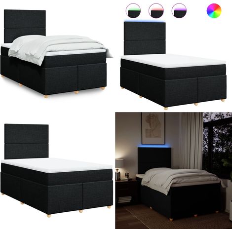 vidaXL Sommier à lattes de lit avec matelas Noir 120x200 cm Tissu (1/5)