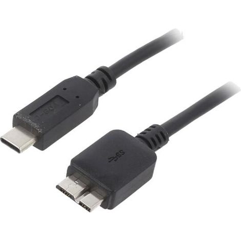 Cable USB 3.0 USB B micro prise male USB C prise male 1m - Noir