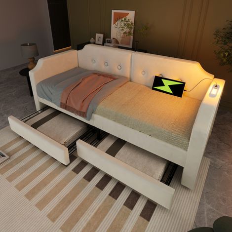 Polsterbett 90x200 mit 2 Schubladen USB Leselicht OKMYHOME (1/5)