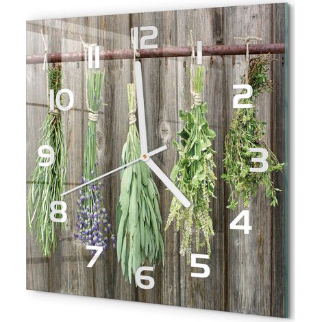 Horloge Murale Carrée Sans Tic-Tac en Verre Moderne Chambre Bureau Herbes sur une ficelle 30x30 cm (1/5)
