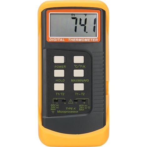 Zweikanal-Thermoelement-Thermometer, tragbarer Temperaturfühler, -58 °F bis 2498 °F, 50 °C bis 1370 °C, Anzeige in °C/°F/K (1/5)