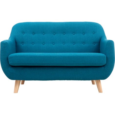 Skandinavisches 2-Sitzer-Sofa mit abnehmbarem Bezug in entenblau und Holz YNOK (1/5)
