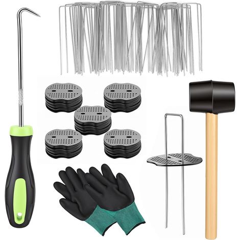 Lot de 203 piquets d'ancrage au sol en non-tissé anti-mauvaises herbes, piquets stables (150 x 40 mm, Ø 2,5 mm), crochets pour non-tissé anti-mauvaises herbes, peluches de jardin, bordures (1/5)