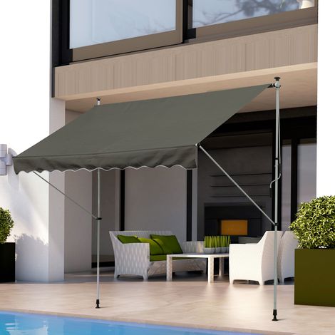 Auvent 3 x 1,5 m avec bras à manivelle. Structure télescopique en métal et toile pare-soleil en polyester.
