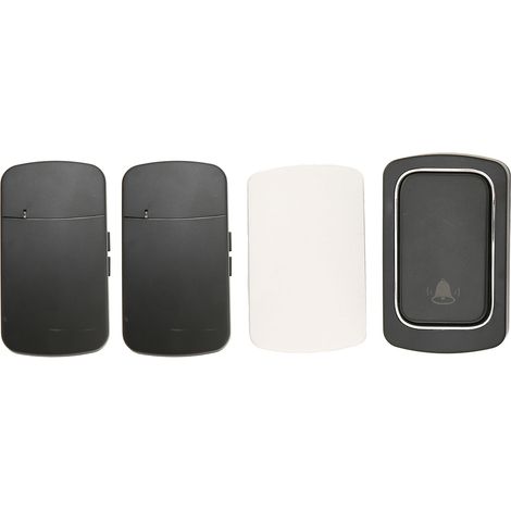 Sonnette sans fil longue portée, IP68 étanche, noir, système avec 2 récepteurs pour maison et patients, 100V-230V prise US. (1/5)
