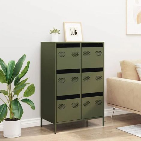 Buffet de Cuisine Haut en Acier, Vert Olive, 68x39x101,5 cm, Meuble de Rangement Moderne pour Salon et Salle à Manger (1/5)