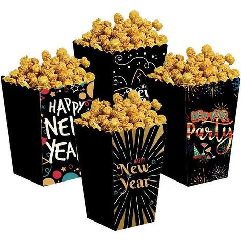 Lot de 4 boîtes à popcorn pratiques en papier pour le Nouvel An 2024 (1/4)