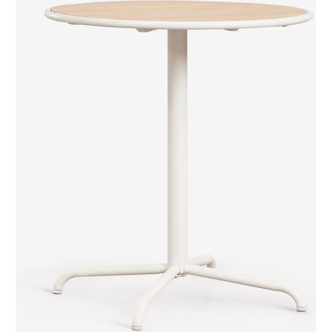 SKLUM Runder Gartentisch Ø65 cm aus Stahl und Akazienholz Tilda Gardenia Weiß                                  
