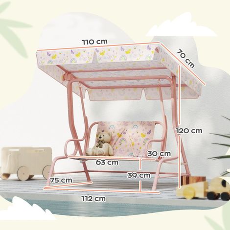 Balancelle Hollywood enfant 2 places, armature acier, rose, capacité 60 kg max