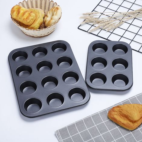 3-teiliges Antihaft-Muffin- und Cupcake-Backblech, 12 Mulden, Teflonbeschichtung, runde Kuchenform, Eierkuchenform, Muffinformen mit flachem Boden (1/5)