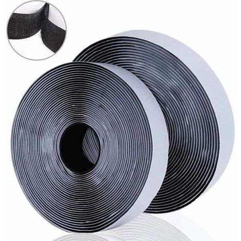 10M Bande Agrippantes Adhésives Rubans Adhésifs Bande Ruban Scratch Autocollant Moustiquaire Hook Loop Rouleau Scratch Autoadhésif pour moustiquaire fenetre, Noir, 10m x 2 (1/4)