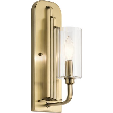 Elstead Lighting QN-KIMROSE1-BNB QUINTIESSE Wandleuchte Kimrose E14 1x40W Stahl, Messing gebürstet Glas klar, geriffelt H:35.5cm B:11.5cm dimmbar (1/5)