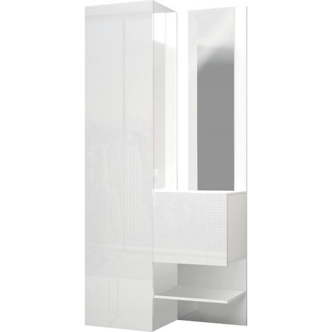 Dmora - Mobile da ingresso Bauladu, Armadietto multifunzione a 2 ante, Mobile multiuso con specchio, 90x35h190 cm, Bianco