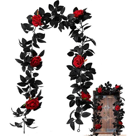 Guirlande Artificielle - Rose Noire - Feuille D'érable Automnale - 175 cm - Décoration Intérieure Extérieure - Halloween Noël Thanksgiving - 1 pièce (1/5)