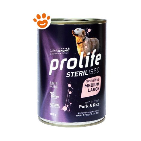Prolife Dog Sterilised Sensitive Adult Medium Large Maiale e Riso - Prolife Dog Sterilised Sensitive Adult Medium Large Maiale e Riso - Lattina Da 400 Gr