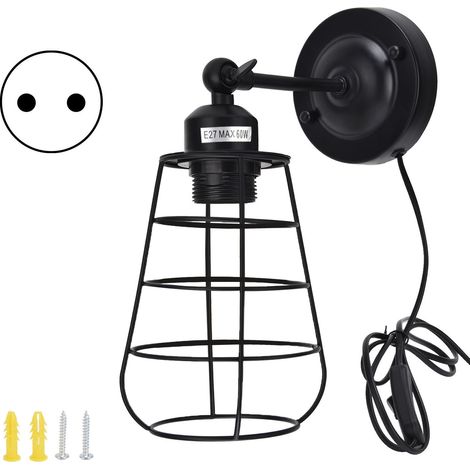 Applique murale en fer forgé noir, style rétro industriel pour bar, café, hôtel ou restaurant - Lampe E27 85-250V