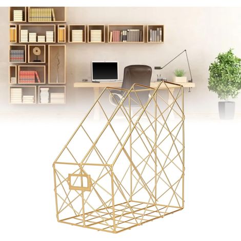 Porte-magazine de bureau, Géométrie simple Géométrie Métal Saving Organisateur de fichiers de magazine de bureau pour dossier de documents (2 Compartments Gold) (1/5)