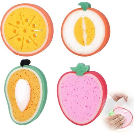 Eponge Bebe Bain, Eponge De Bain Konjac Pour Bébé 4Pcs Set Éponges Konjac,Éponge Bébé Bain Éponges De Bain Naturelles Aux Formes Mignonnes Jolies Éponges De Bain En Forme De Forme De Fruit Idé (1/5)