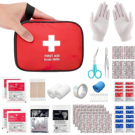 Mini Trousse Premier Secours 90 Pièces, Petite Trousse à Pharmacie, Kit Premier Secours pour Voiture Maison Lieu de Travail Voyage Camping Randonnée et Sports en Plein Air (1/5)