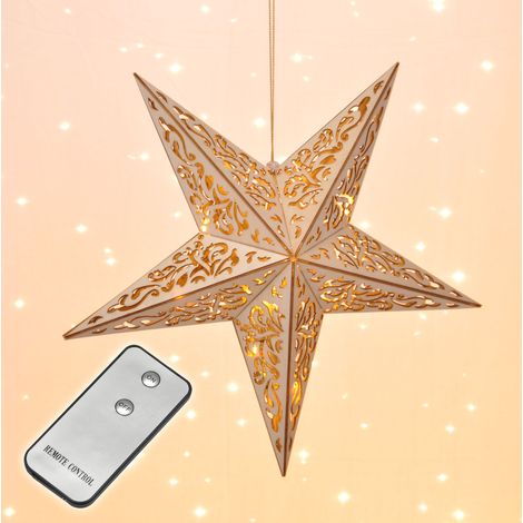 LED Holz Weihnachtsstern - Fensterdeko mit Fernbedienung - Deko Stern Hängelampe