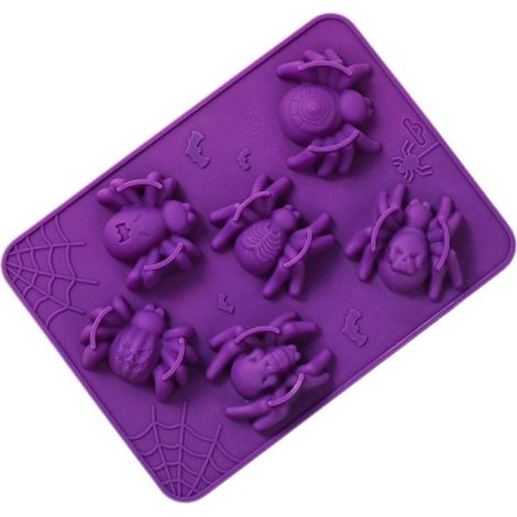 Ensemble de moules en silicone alimentaire pour pâtisserie d'Halloween, gâteaux effrayants, chocolats, mousses et desserts festifs - Motif araignée - Violet (1/5)