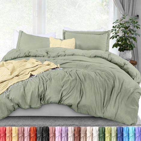 Parure de lit 3 pièces avec Housse de Couette en Microfibre brossée Ultra Douce – 1 avec 2 taies d'oreiller – Fermeture éclair – 228,6 x cm (Grand lit, Sauge) (1/5)