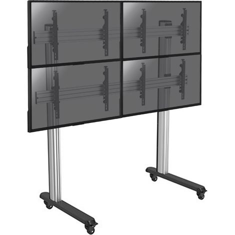 Support sur pieds mur d'images pour 4 écrans TV 45''-55'' - Hauteur 175cm - A roulettes (1/3)