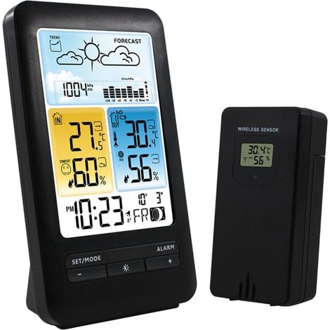 Station méteo numérique avec capteur extérieur Thermomètre, hygromètre, baromètre avec alerte de risque de moisissure Prévisions météo Grand écran couleur LCD (1/4)