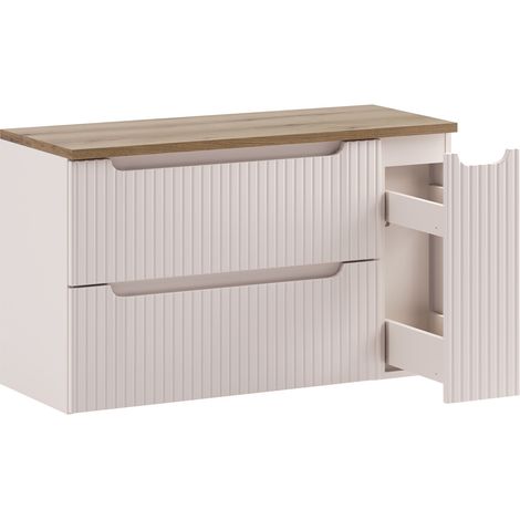 Ensemble meuble suspendu sous vasque 60 cm et cargo 20 cm NOVA cachemire avec plan chêne (1/5)