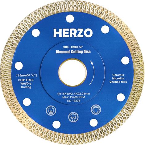 115mm x 22.23mm Diamond Tile Discs - Diamond Disc 115mm for Tiles, Stoneware, Porcelain and Ceramic (1/5)