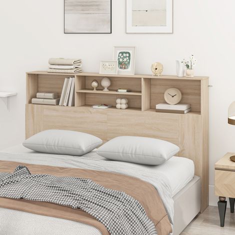 Tête de lit sur pied avec rangements accessoire de lit 4 compartiments ouverts bois naturel 160 x 20.2 x 108.2 cm style élégant