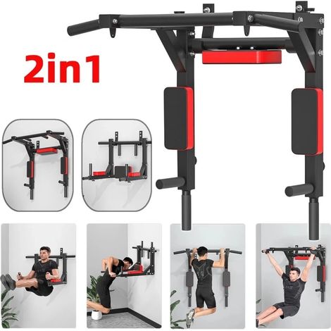 Barre de Traction 2 en 1 Appareil Fitness à Domicile Barres de traction et stations à dips 2 en 1 Musculation Noir
