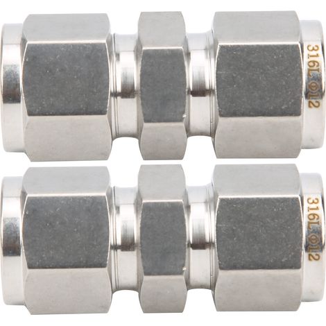 2 raccords droits double bague en acier inoxydable 316 pour tube Ø12 mm, adaptateur de compression (1/5)