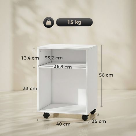 Druckerständer Druckertisch mit 2 offenem Regal feststellbaren Rollen für Büro Zuhause Fax Scanner 40 x 35 x 56 cm Weiß (1/5)
