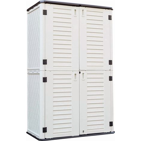 Abri de jardin de 66 pi³, armoire verticale en résine, abri à outils étanche pour terrasse et jardin. (1/5)
