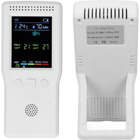 Testeur de qualité de l'air 9 en 1 : PM2.5, PM10, HCHO, TVOC, température, humidité, détecteur multifonction CO2, 5V,de dyk.Trywise (1/4)