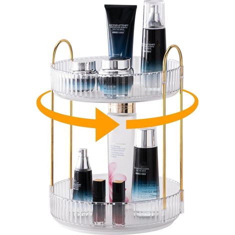 Organiseur de maquillage rotatif 360° à 2 niveaux pour coiffeuse et salle de bain. (1/5)
