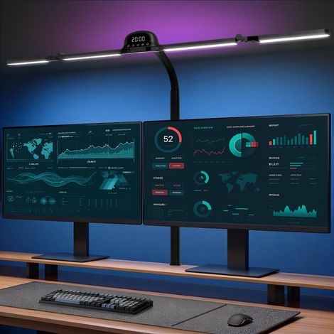 Lampe de bureau LED avec RVB, 120 cm, lampe à pince à intensité variable, lampe lumière du jour avec détecteur de mouvement, capteur de lumière, télécommande, horloge, pour bureau, lecture (1/5)